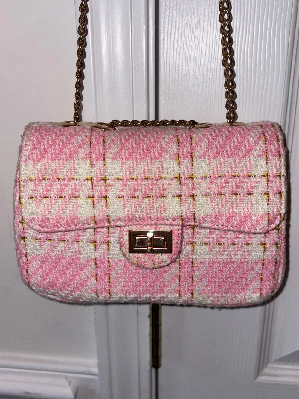 Pink and white tweed mini two Way Crossbody handbag